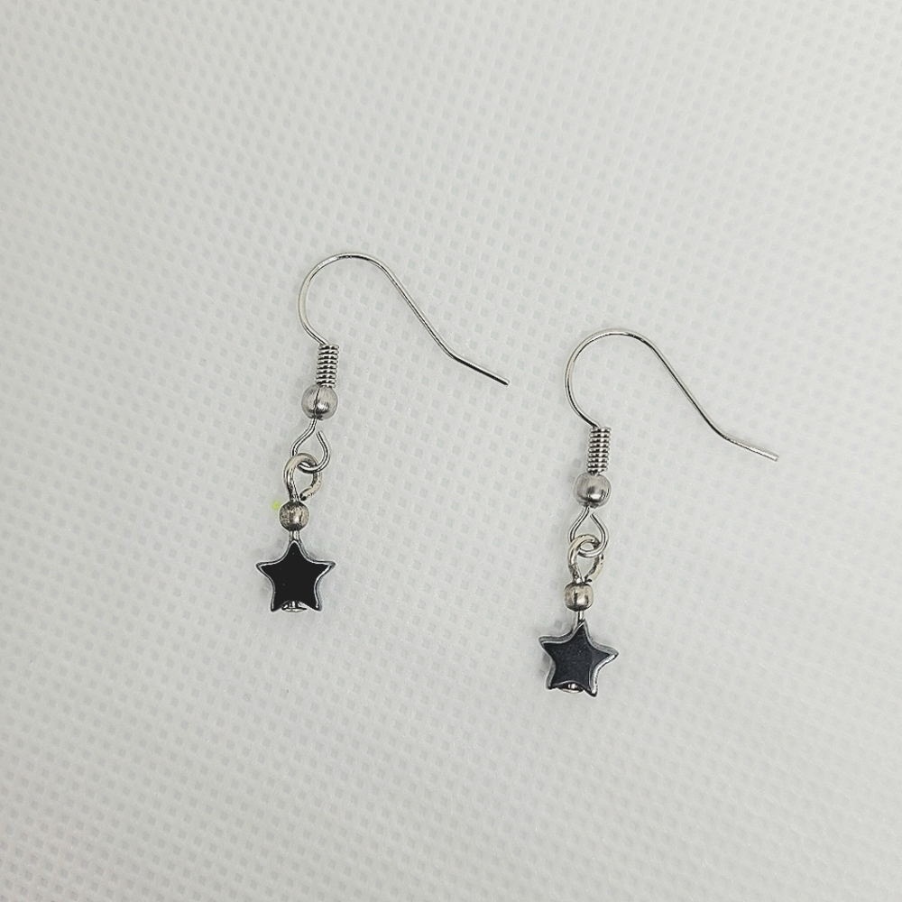 Vintage miniature star dangle earrings on new hypoallergenic hooks